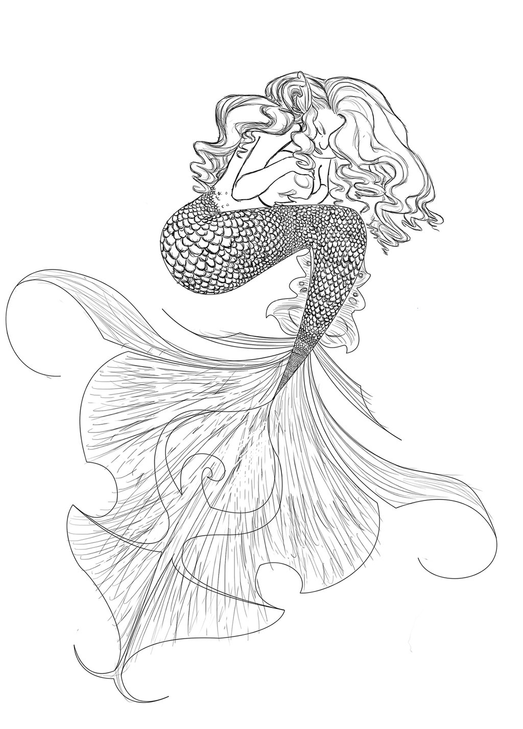 1024x1426 Mermaid Line Drawing By Jocegurr
