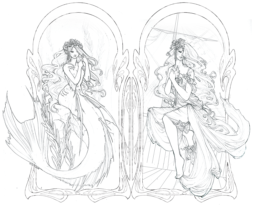 992x800 The Little Mermaid Lineart By Zephyri