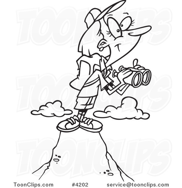 581x600 Cartoon Blacknd White Line Drawing Female Hiker On Top