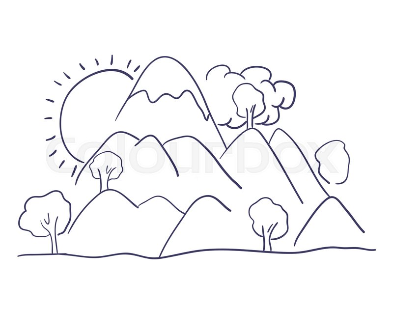 800x629 Mountains Landscape Drawing Isolated Vector Illustration Design