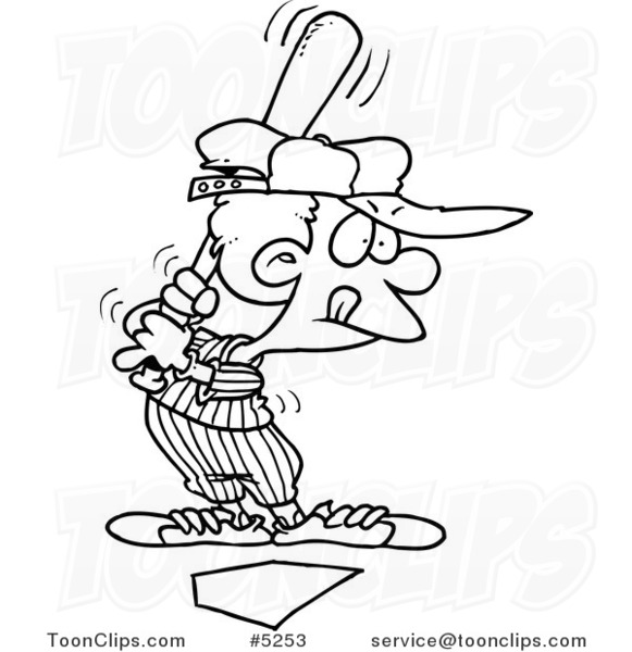 581x600 Cartoon Black And White Line Drawing Of A Baseball Boy Up For Bat