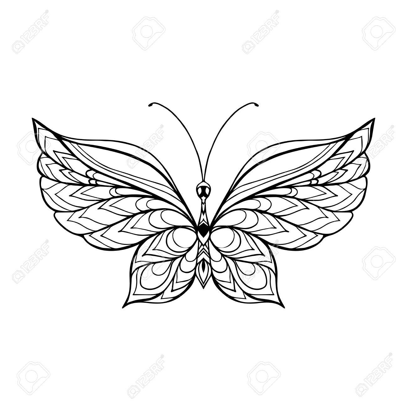 1299x1300 Decorative Butterfly. Coloring Book For Adult And Older Children