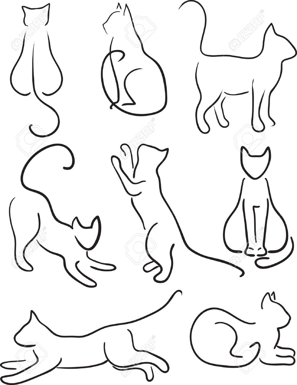 1002x1300 Silhouette Of Cats Cat Design Set Line Art Royalty Free Cliparts