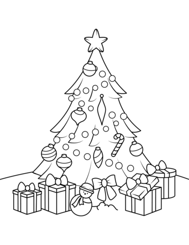 371x480 Christmas Tree With Presents Coloring Page Free Printable