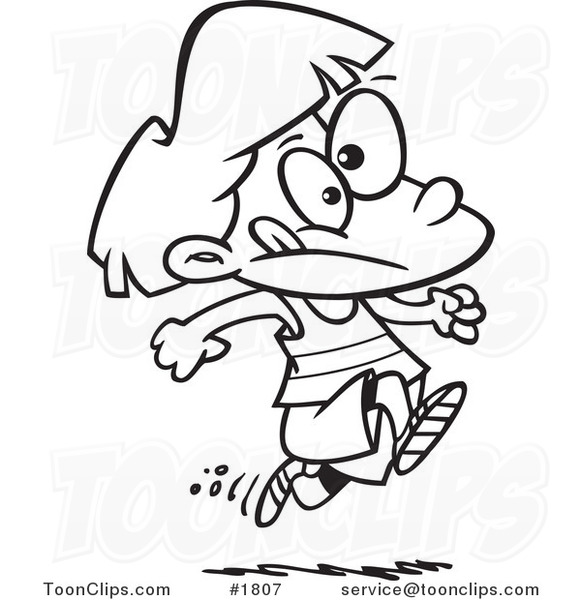 581x600 Cartoon Black And White Line Drawing Of A Girl Running Track