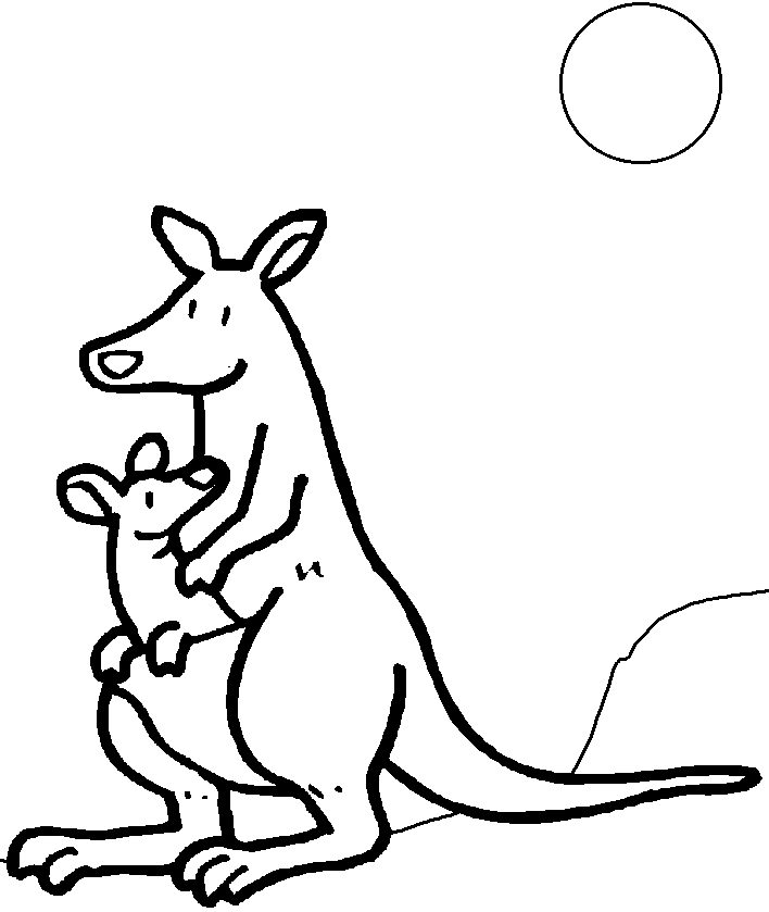 708x839 Coloring Kangaroo With Baby And Sun Picture