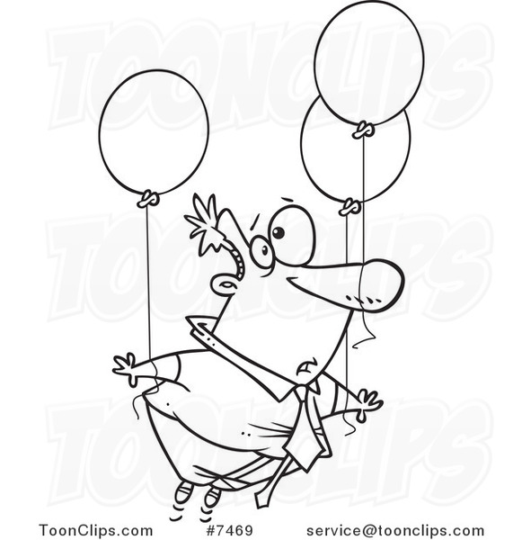 581x600 Cartoon Black And White Line Drawing Of A Business Man Floating