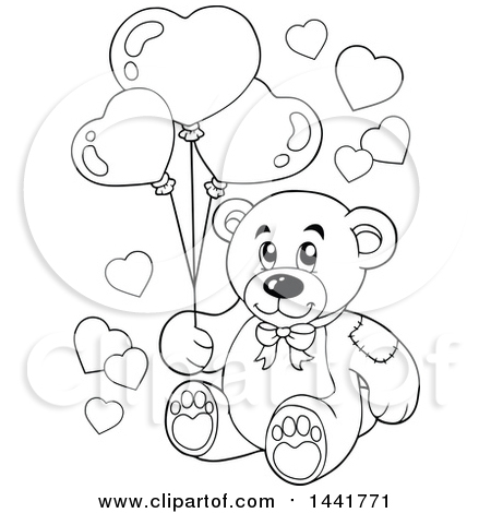 450x470 Clipart Of A Black And White Lineart Valentine Teddy Bear Holding