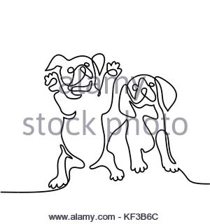 300x320 Continuous Line Drawing. Cute Dog Sitting. Vector Illustration