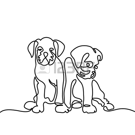 450x450 Continuous Line Drawing. Happy New Year 2018 Design With Dog