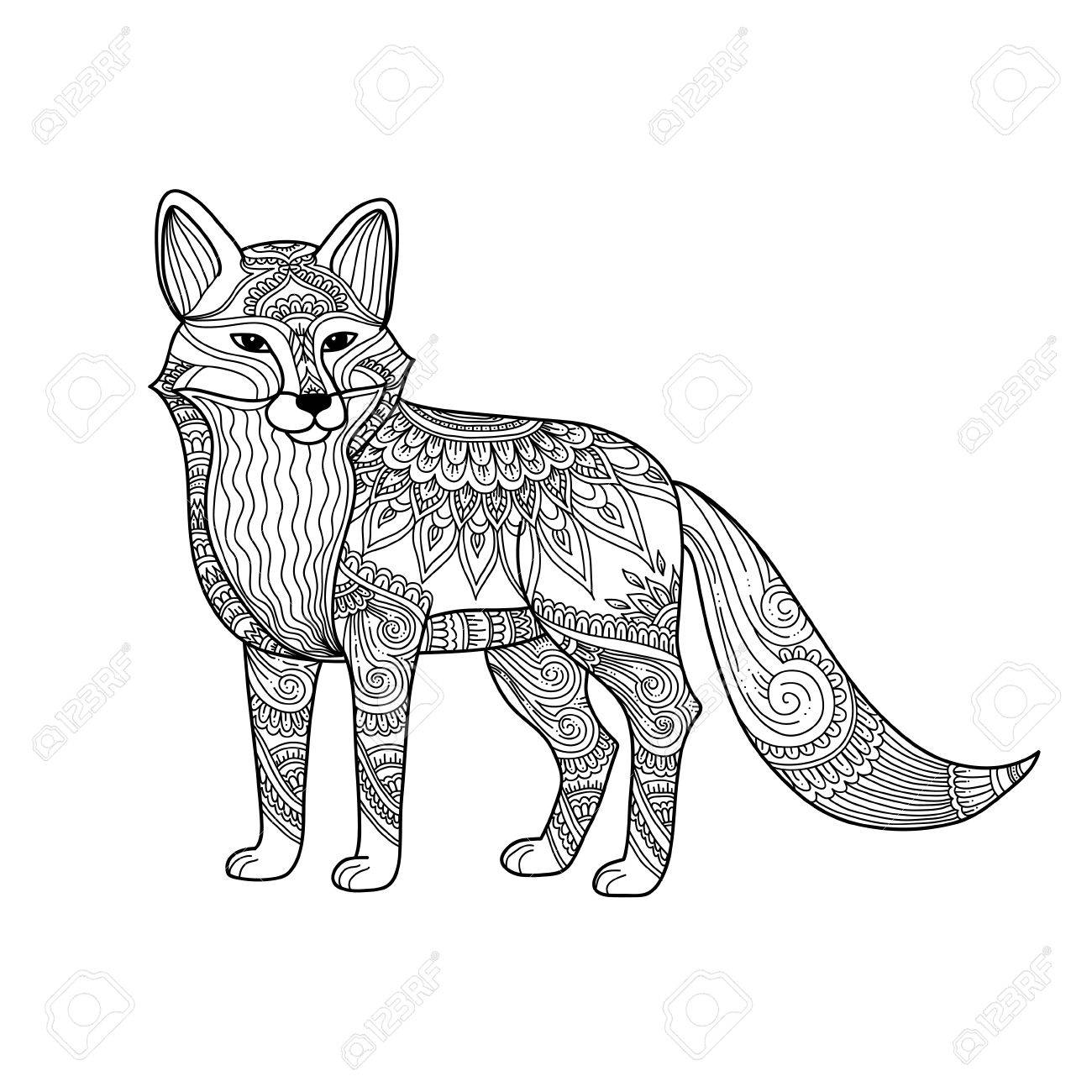 1300x1300 Stylized Fox In Doodles. Pattern Style Zentangle. Vector Sketch