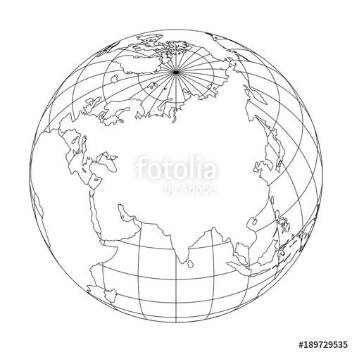 500x500 Outline Earth Globe With Map Of World Focused On Asia. Vector