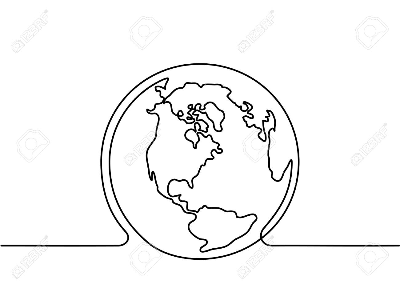 1300x975 Continuous Line Drawing. Globe Of The Earth. Map Side Of America