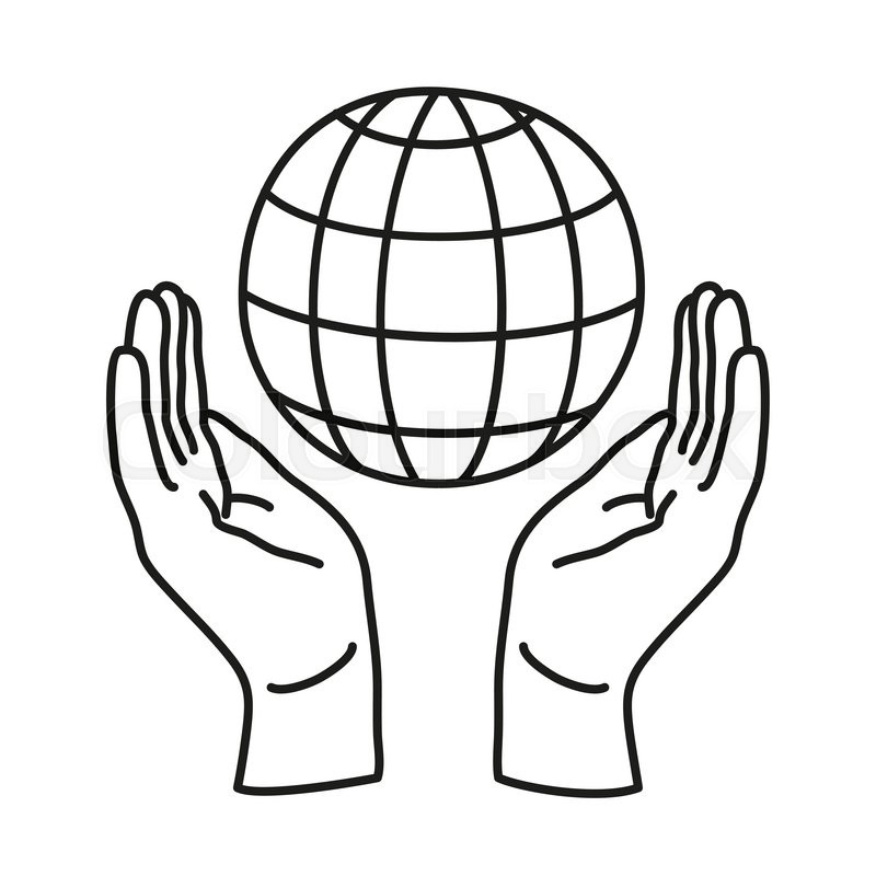 800x800 Doodle Icon. Two Hands Holding A Globe. Save The Earth
