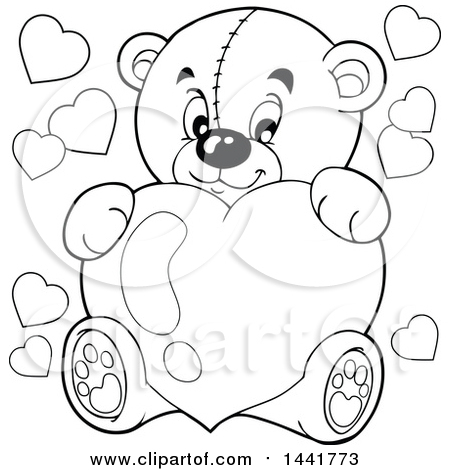 450x470 Clipart Of A Black And White Lineart Valentine Teddy Bear Hugging