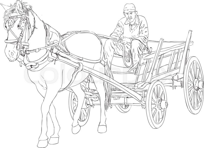 800x583 Horse And Horse Cart Sketch Stock Vector Colourbox