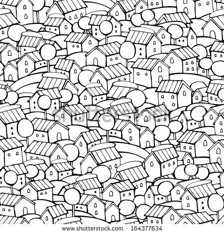 450x470 Cartoon Vector Fairy Tale Winter Drawing Houses Seamless Pattern