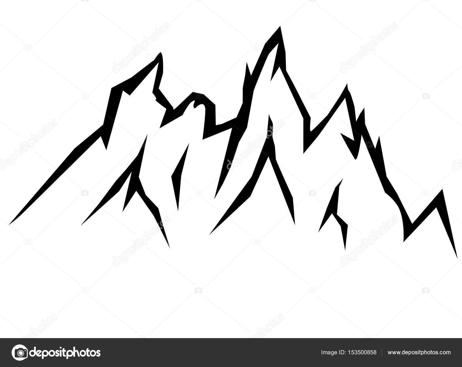 1600x1270 Drawing Of Mountains. Outline Of Mountain Peaks. Stock Photo