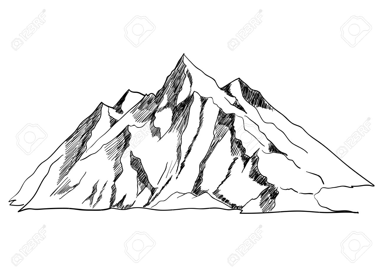1300x909 Line Art Or Sketch Illustration Of A Mountain Royalty Free