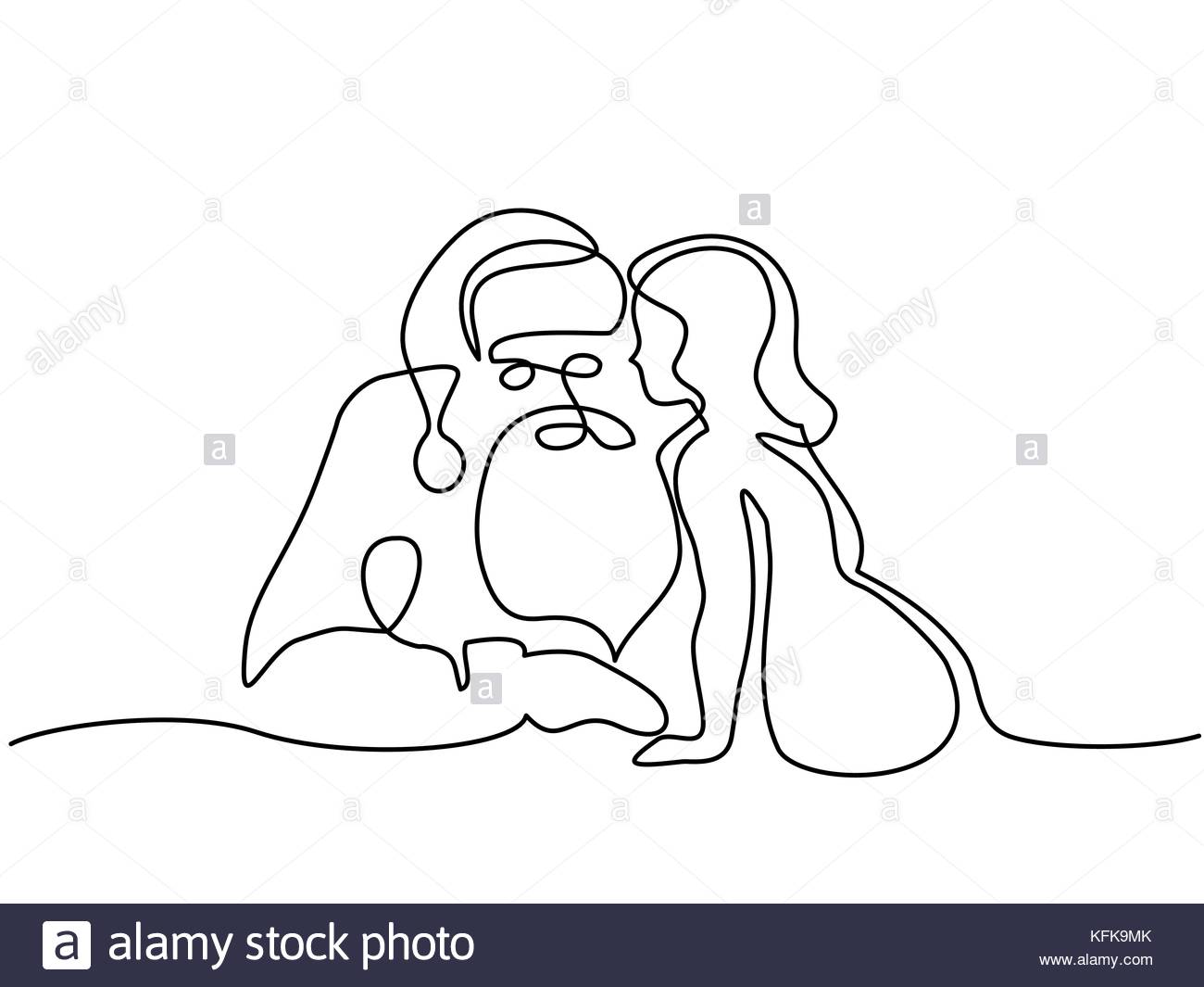 1300x1065 Continuous Line Drawing. Santa Claus Listens Wishes Of Small Girl