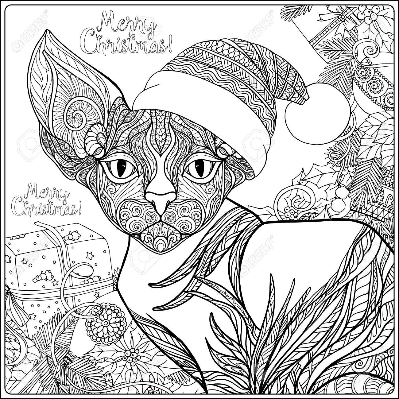 1300x1300 Decorative Patterned Cat In The Hat Of Santa Claus On A Background