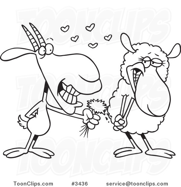581x600 Cartoon Black And White Line Drawing Of A Goat Giving A Sheep