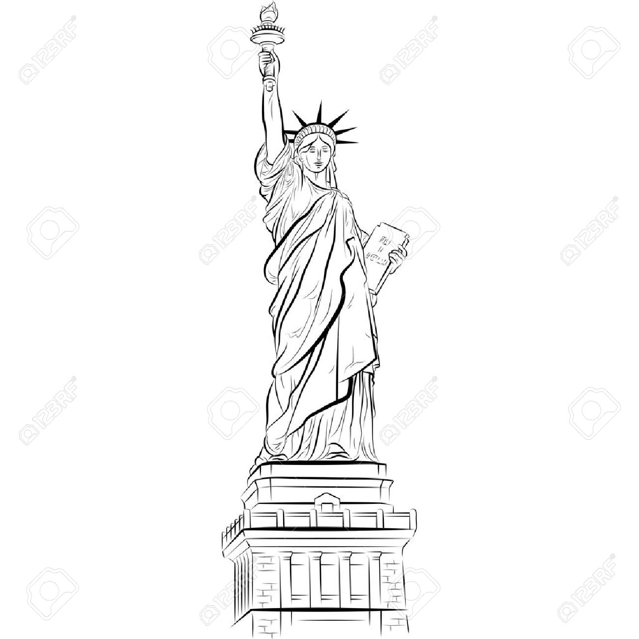 1300x1300 Drawn Statue Of Liberty Behind