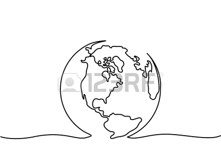 450x337 Continuous Line Drawing. Globe Of The Earth. Map Side Of America