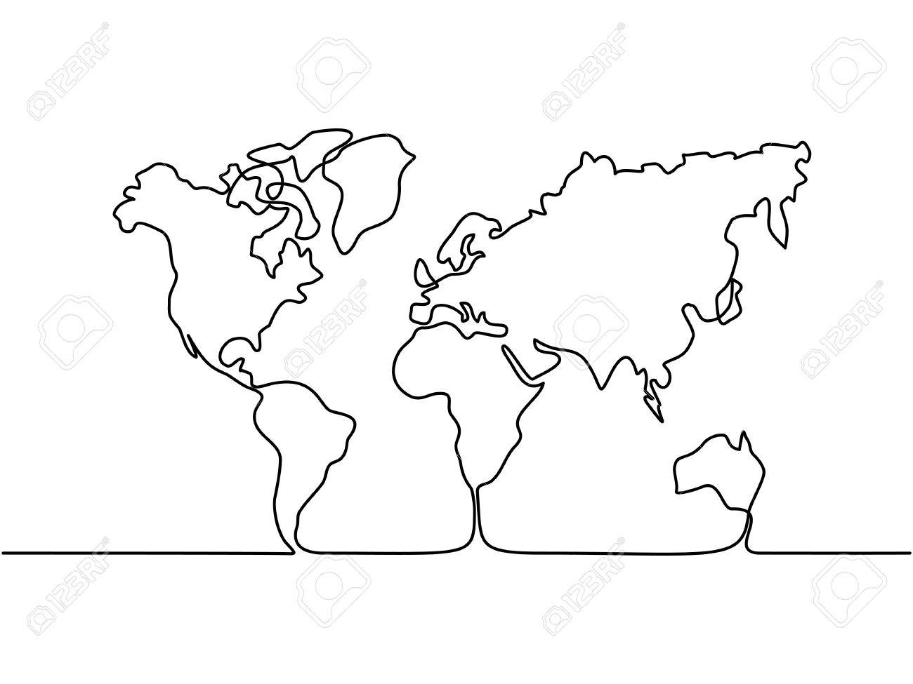 1300x975 Continuous Line Drawing. Map Of The Earth. Vector Illustration