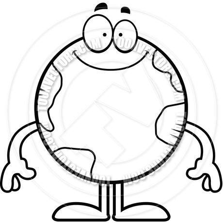 460x460 Happy Cartoon Earth (Black And White Line Art) By Cory Thoman