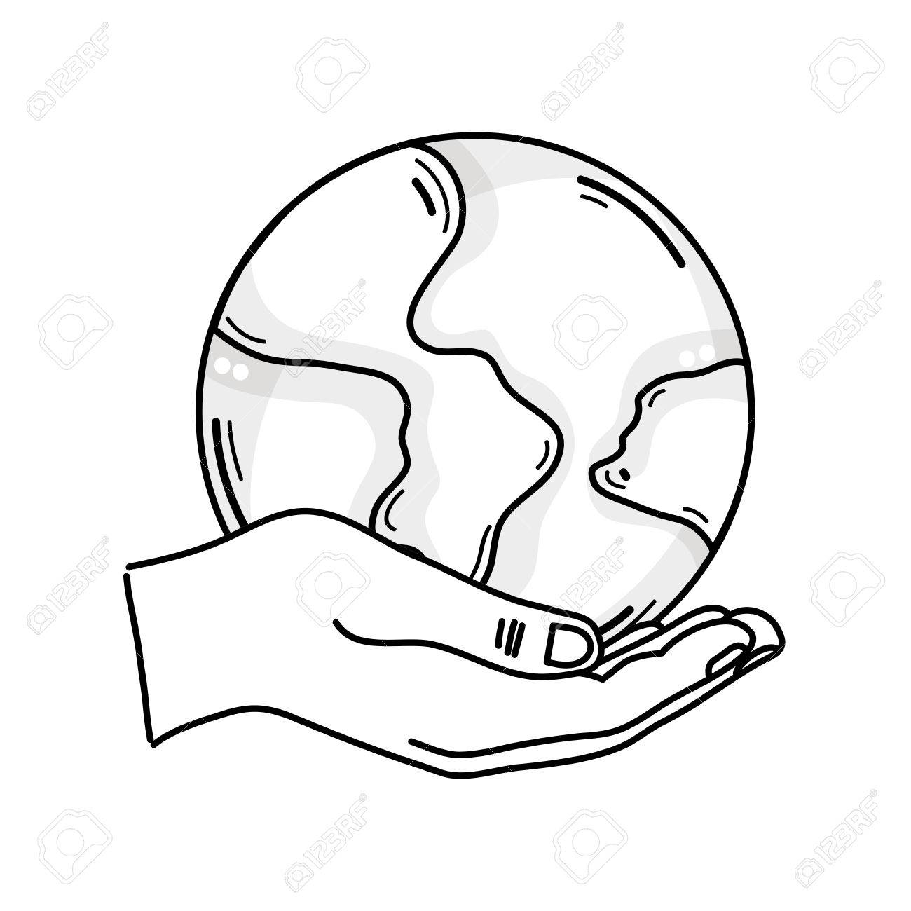 1300x1300 Outline Drawing Of Hand Holding A Global Earth Planet For Love