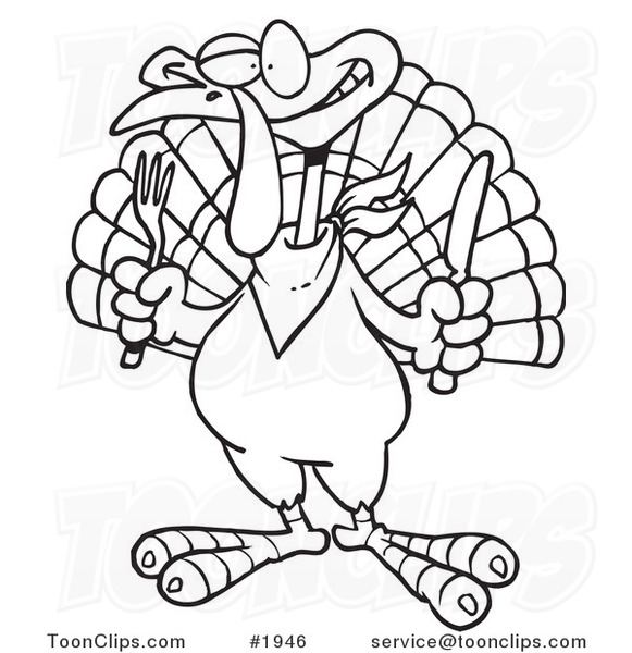 581x600 Cartoon Blacknd White Line Drawing Of Turkey Bird Holding