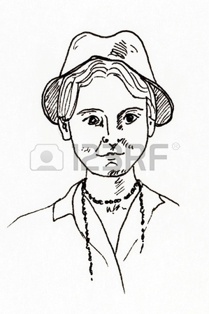 299x450 Original Ink Line Drawing. Portrait Of A 1920s Woman. Hand Drawn