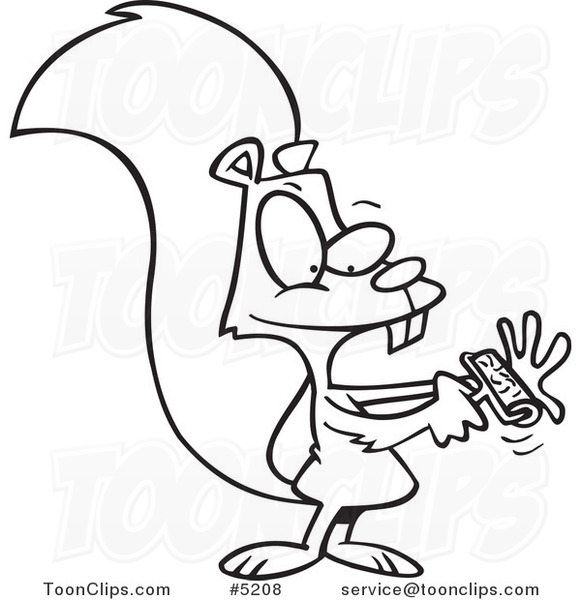 581x600 Cartoon Black And White Line Drawing Of A Squirrel Using A Lint