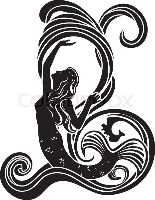 621x800 Mermaid In Waves, Black Cliche In Style Of Art Nouveaueps Stock