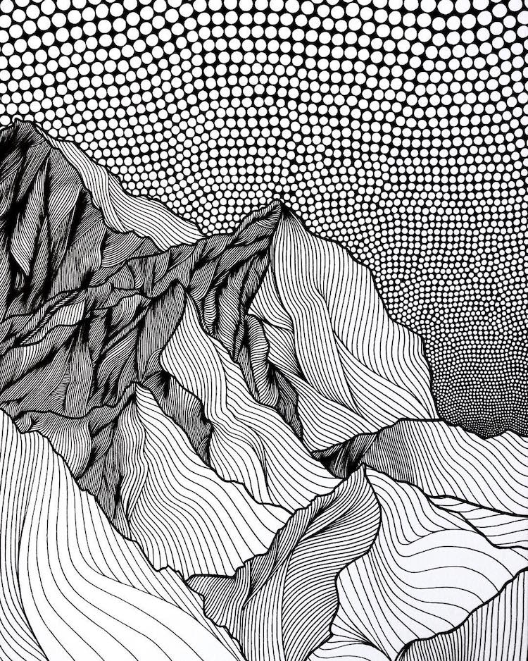 750x938 Christa Rijneveld Creates Pen And Ink Line Drawings Of Mountains