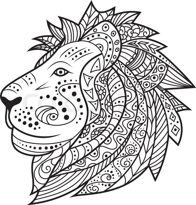 764x800 Hand Drawn Lion Isolated On White Background. Vector Illustration