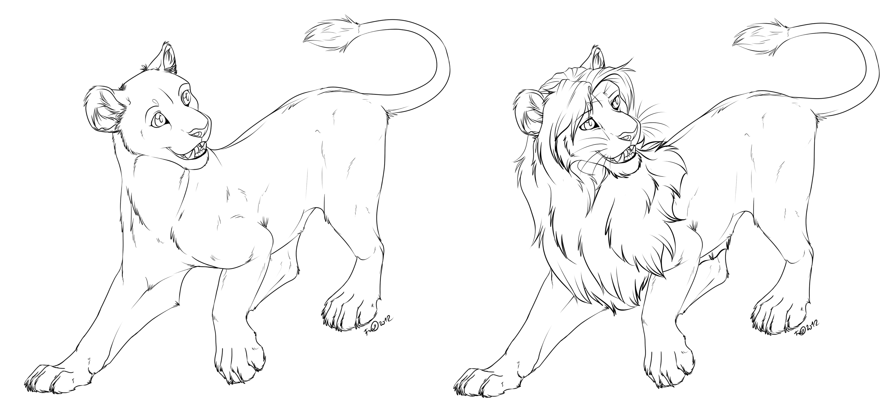 3000x1380 Lioness Lion Free Lineart By Afrozenheart