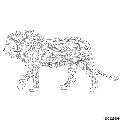 500x500 Hand Drawn Ornamental Outline Lion Body And Head Illustration