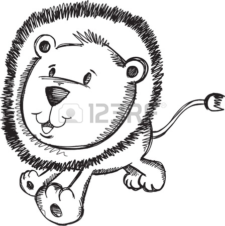 448x450 Notebook Doodle Sketch Lion Cub Vector Illustration Drawing Art