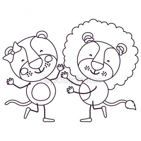 450x450 Sketch Contour Caricature With Couple Of Lioness And Lion Dancing