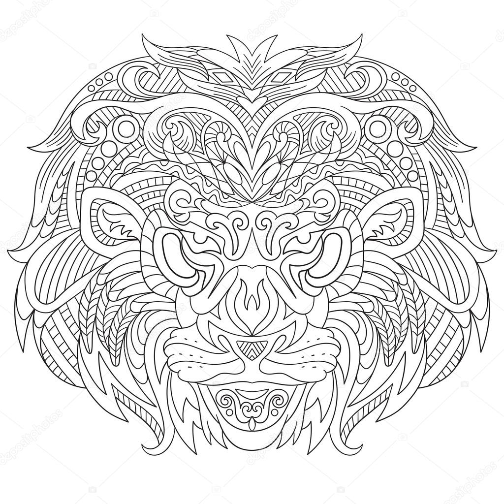 1024x1024 Zentangle Stylized Face Of Lion Stock Vector Sybirko