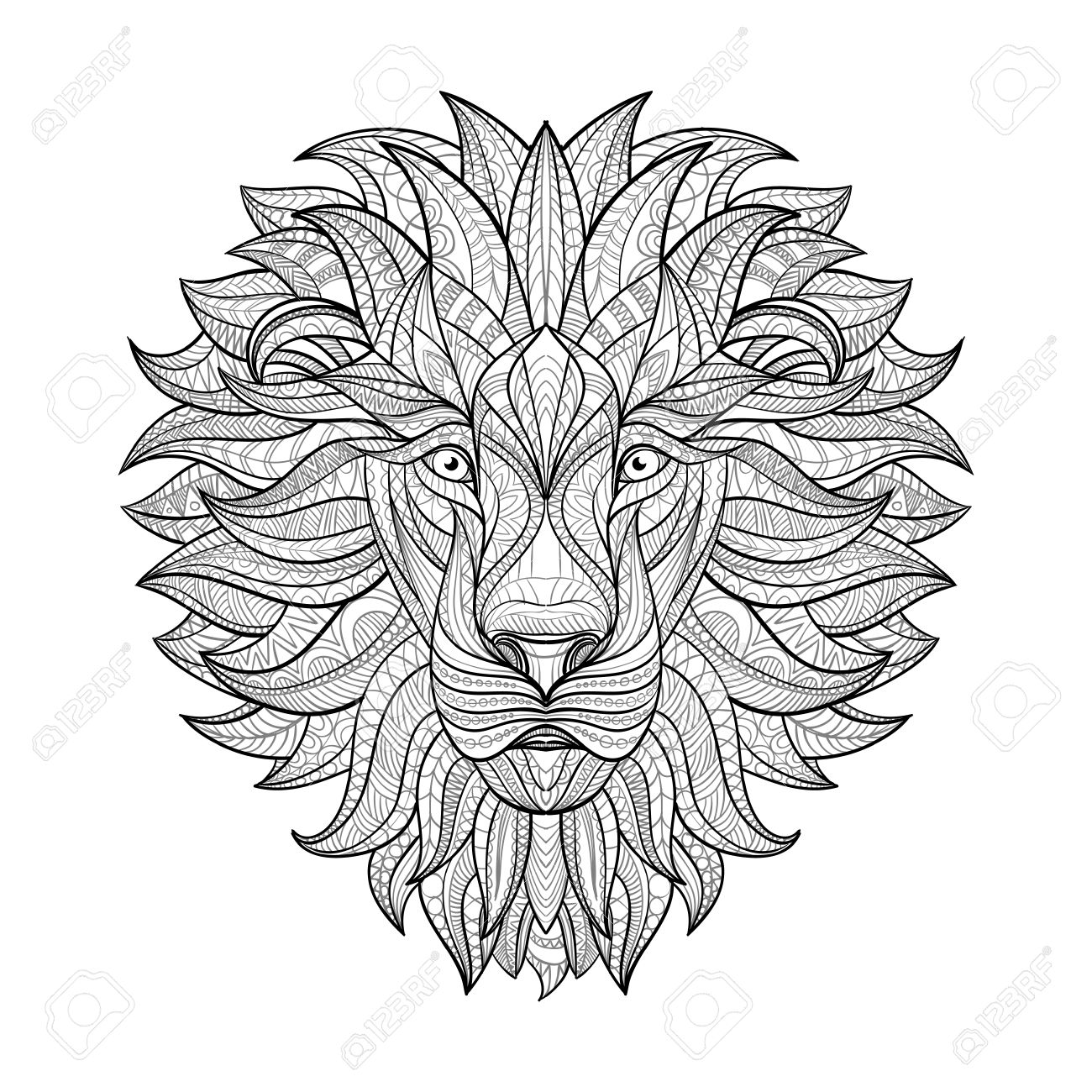1300x1300 Detailed Lion In Aztec Style. Patterned Head Of The Lion