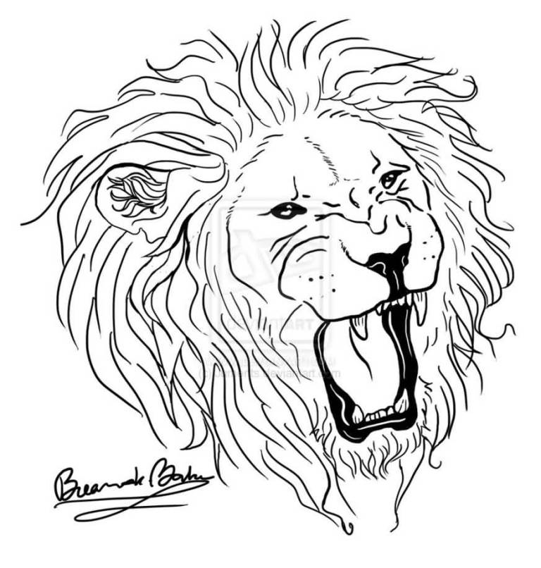 768x806 Collection Of Outline Lion Head Tattoo