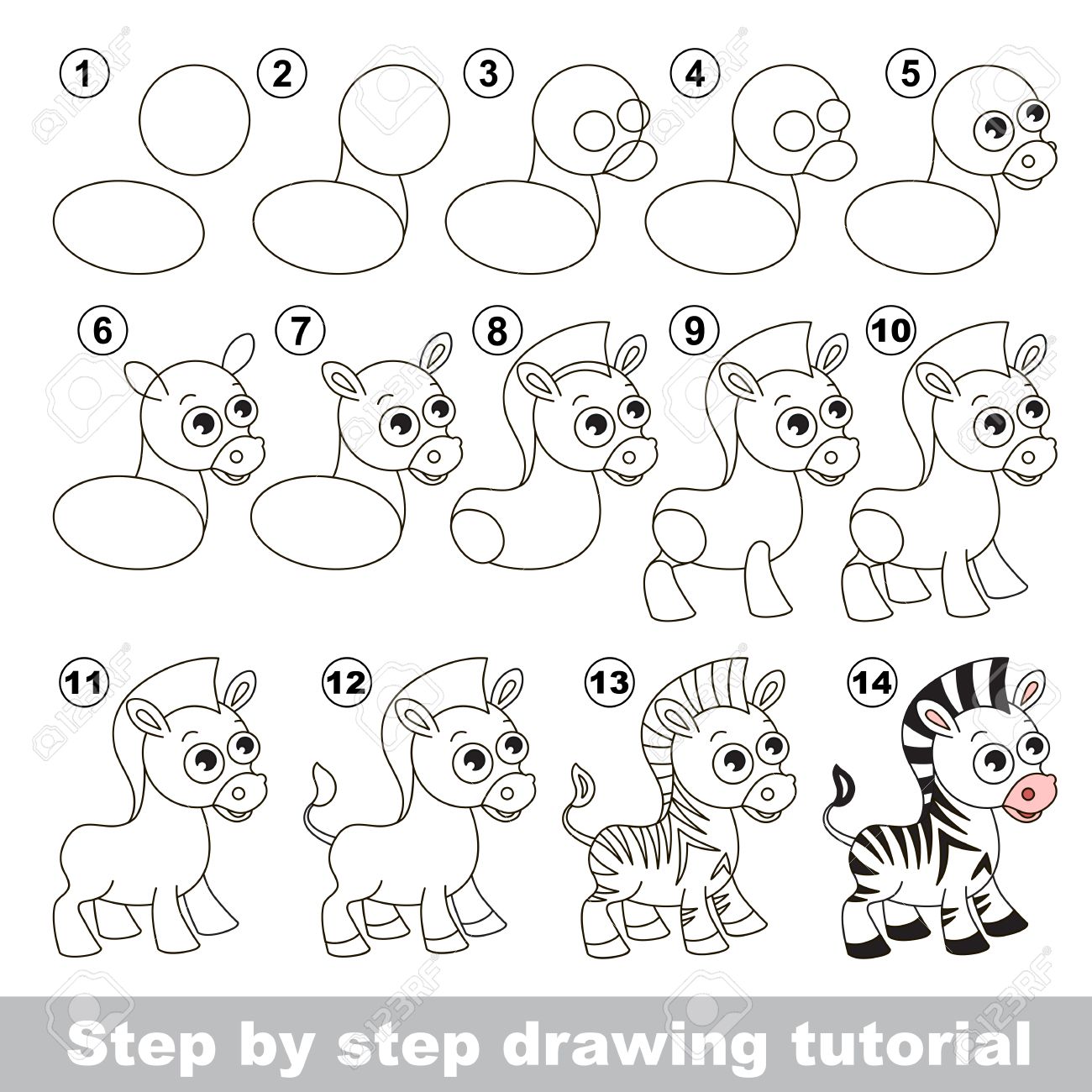 1300x1300 Drawing Tutorial For Children. How To Draw The Cute Zebra Royalty