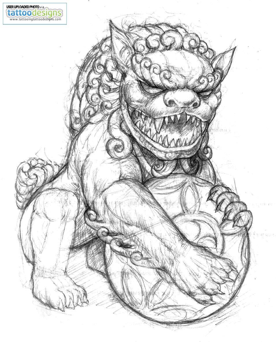 955x1185 Chinese Lion Dog Drawing