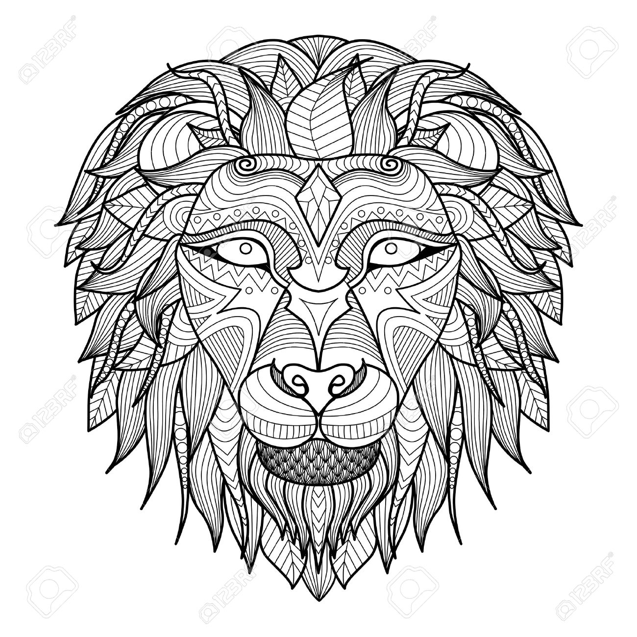 1300x1300 Ethnic Patterned Head Of Lion On White Background African Indian