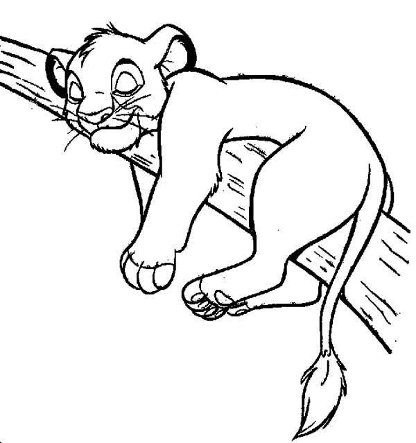 600x639 Simba Sleeping On Branch Of Tree Lion King Coloring Page Tattoos