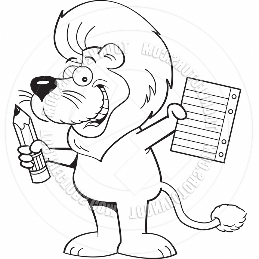 1024x1024 Pencil Art Cartoons Cartoon Lion Holding A Paper And Pencil Black
