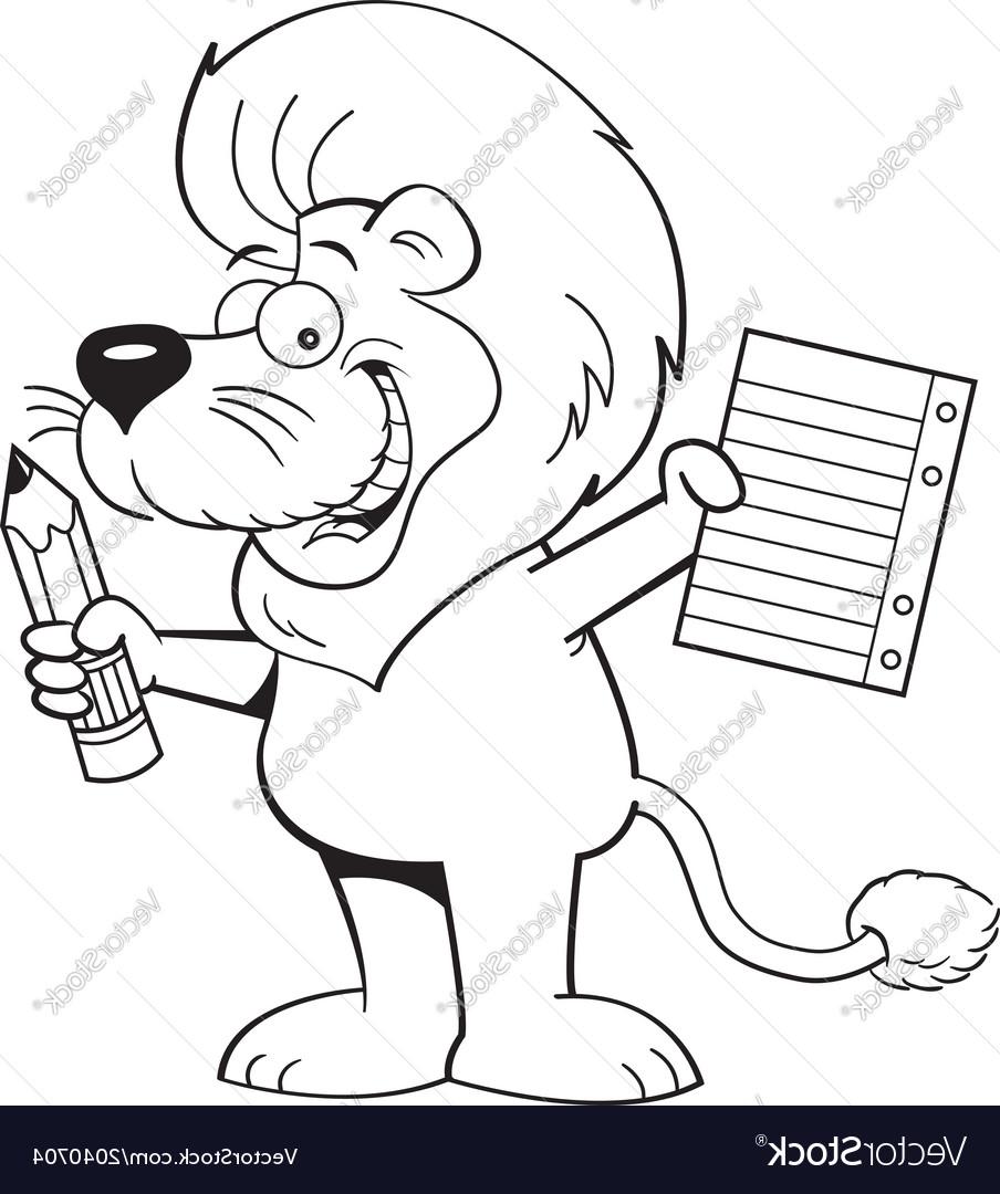 904x1080 Top Cartoon Lion Holding Paper And Pencil Vector Drawing
